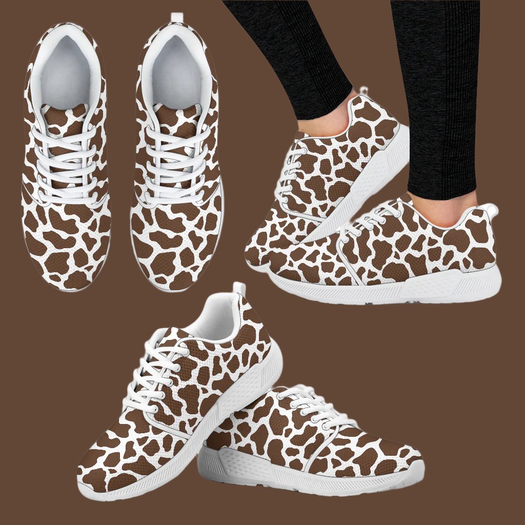 Cow Print Womens Athletic Sneakers White